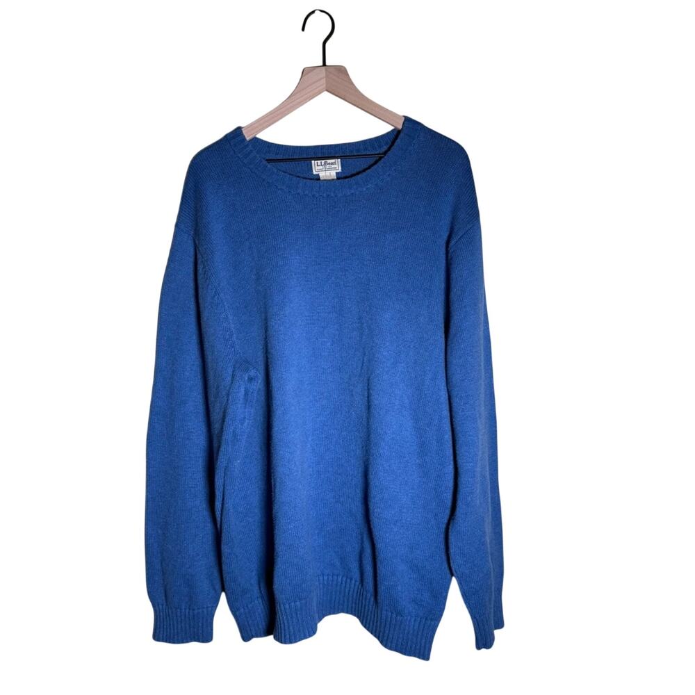 L.L. BEAN Classic Blue Cotton knit oversized preppy crewneck sweater XXL Tall